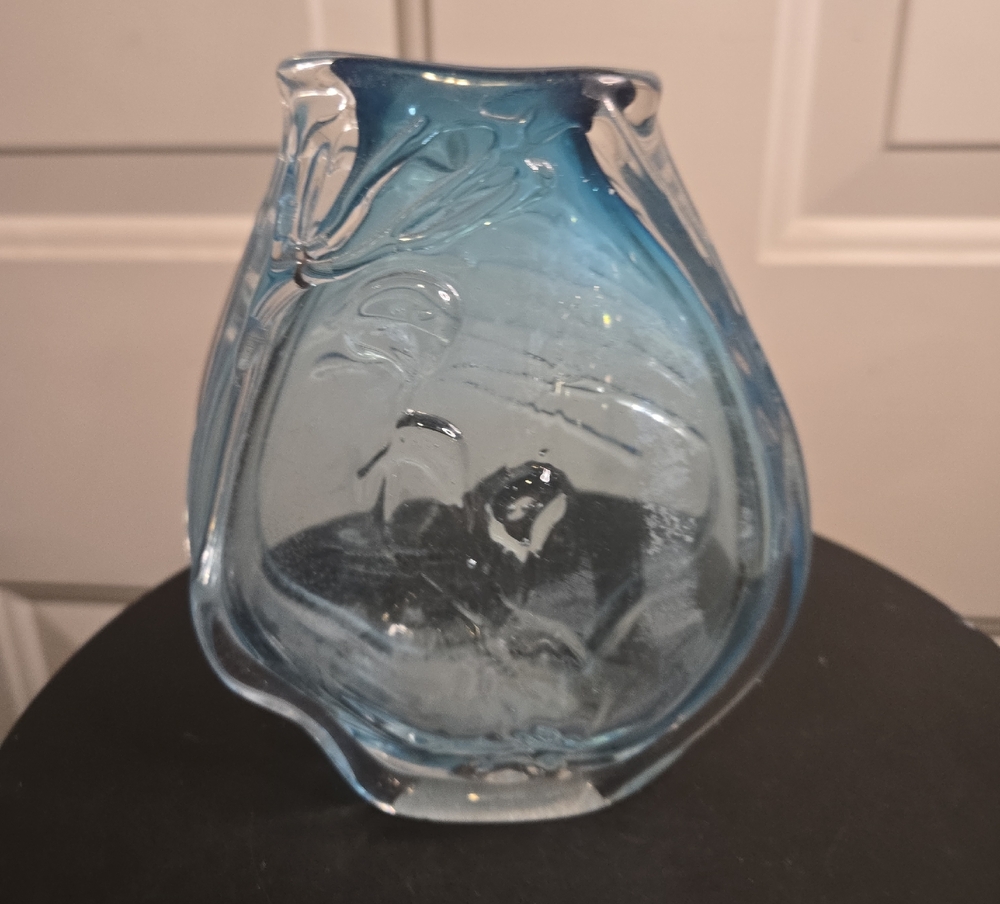 Elegant Blue Art Glass Vase Hand Blown Signed Loren Chapman